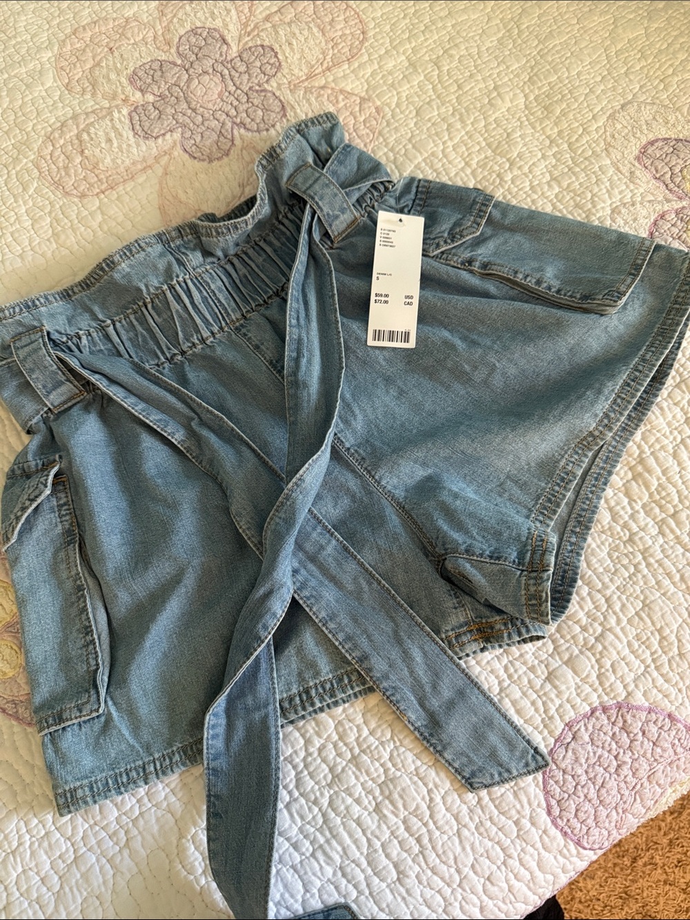 Urban Outfitters Light Blue Paperbag Denim Shorts with Tie